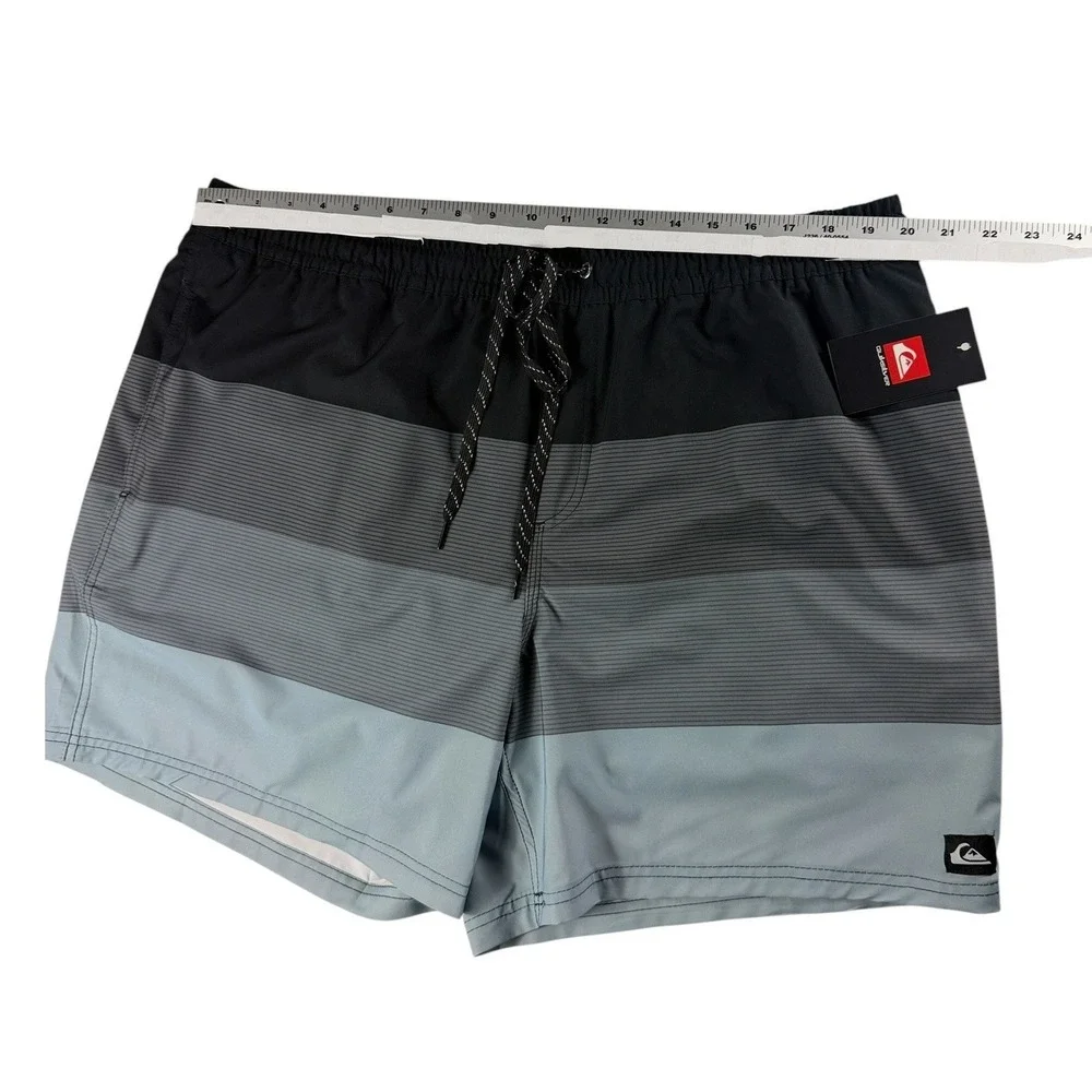 Quiksilver Mens XXL Board Shorts Swim Trunks Black Grey Blue Striped NWT